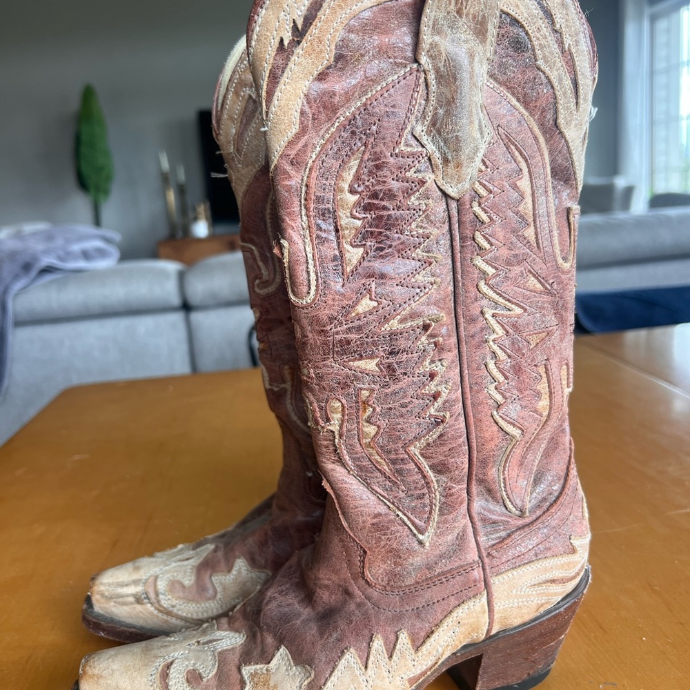 Corral Tan Leather Boot Interior with Black Size Stamp